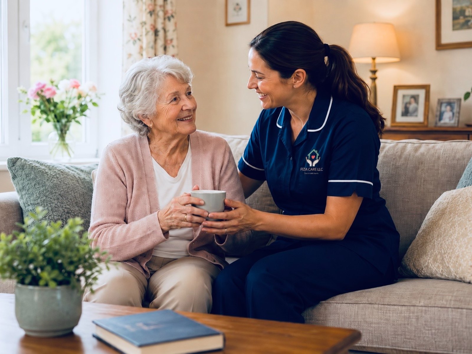 Caregiver with client at home